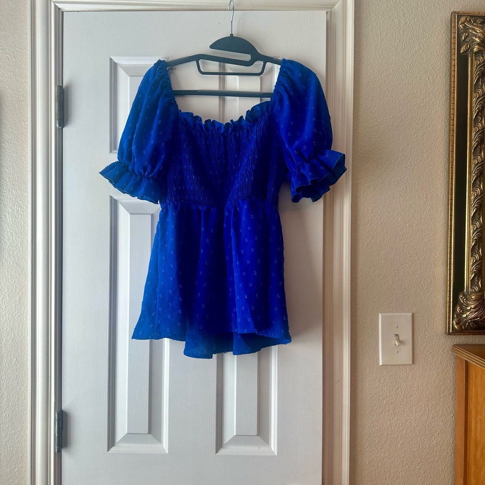 SHEIN Royal Blue Puff Sleeve Blouse